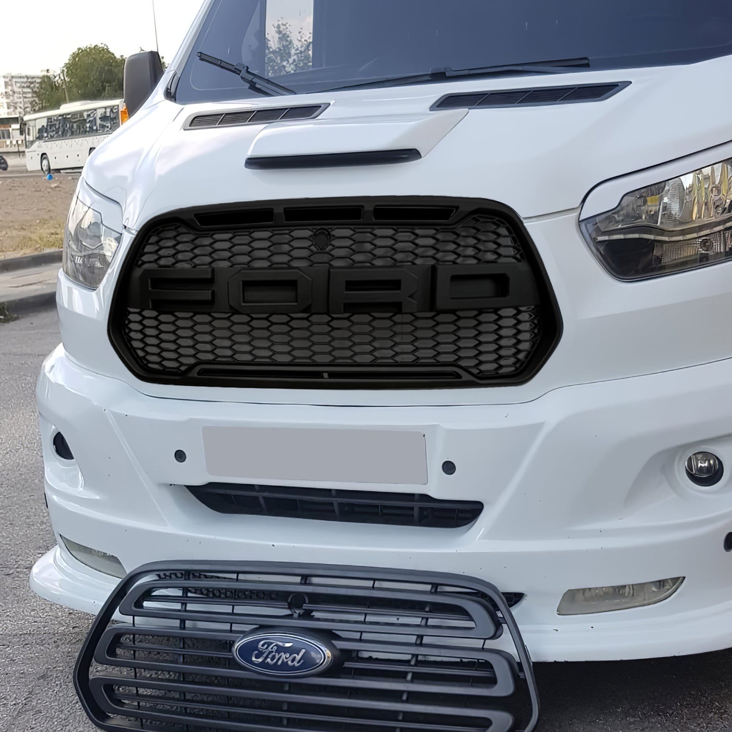 Für 2015-2019 Ford Transit MK8 Raptor Style Kühlergrill Upgrade Schwarz Ersatzgrill