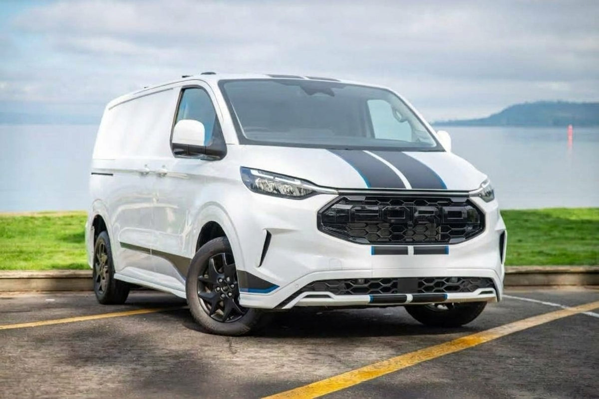 Ford Transit Custom 2024+ Sport Raptor Style Front Grille with FORD Letters — Gloss Black - view 2