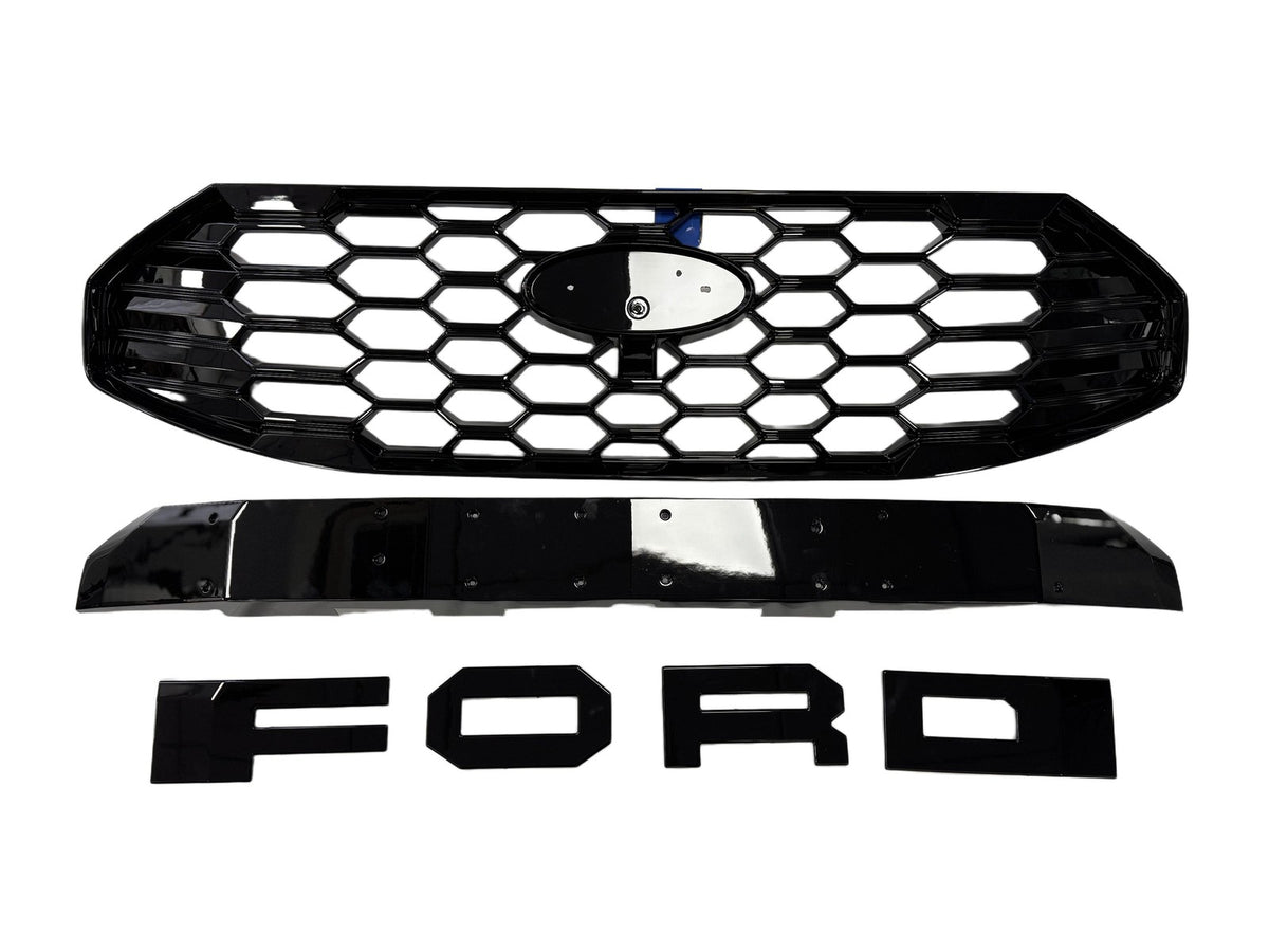 Ford Transit Custom 2024+ Sport Raptor Style Front Grille with FORD Letters — Gloss Black - view 3